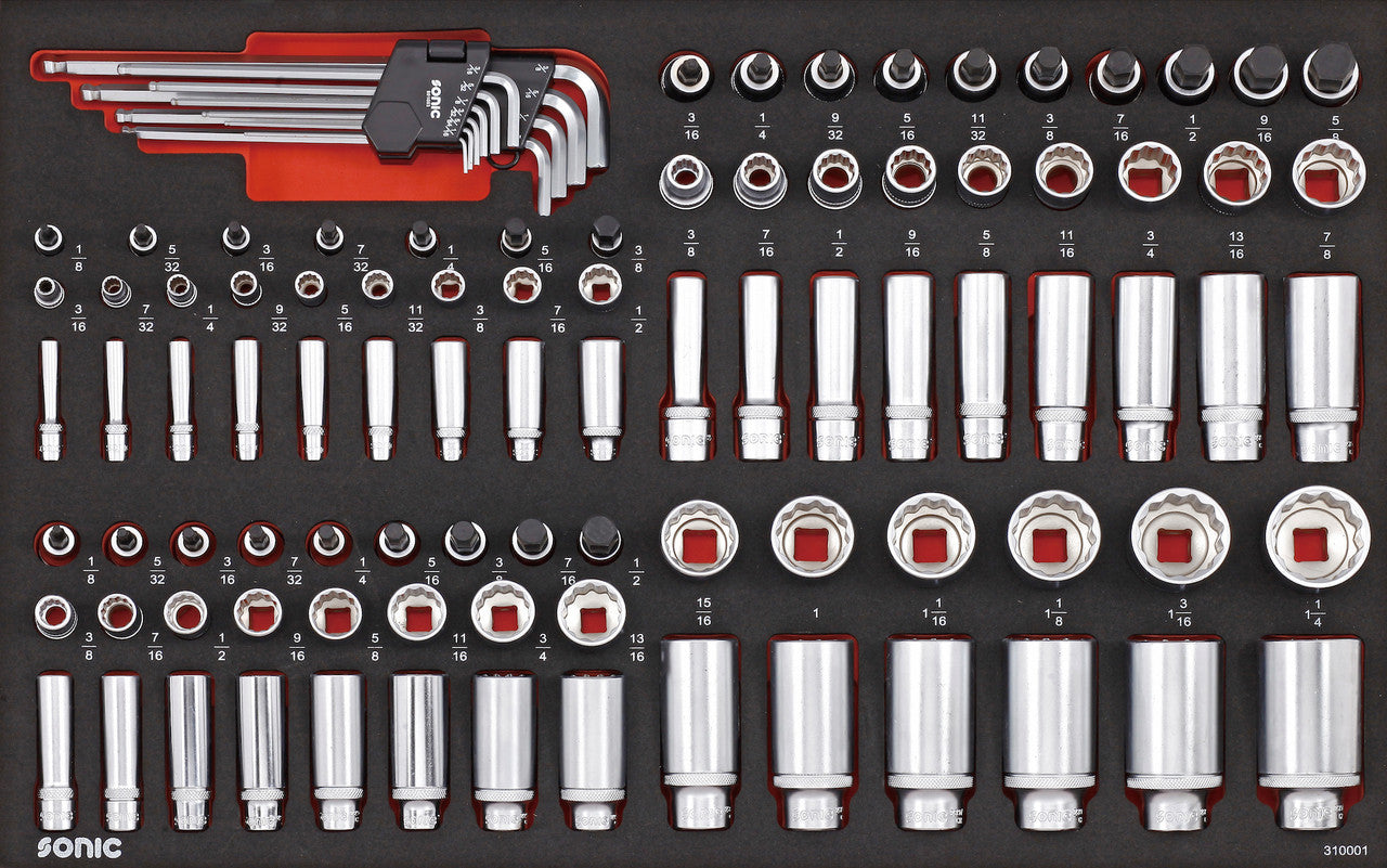 Sonic Foam System - SAE Socket Set 1/4" 3/8" 1/2", 100-PCS- Medium
