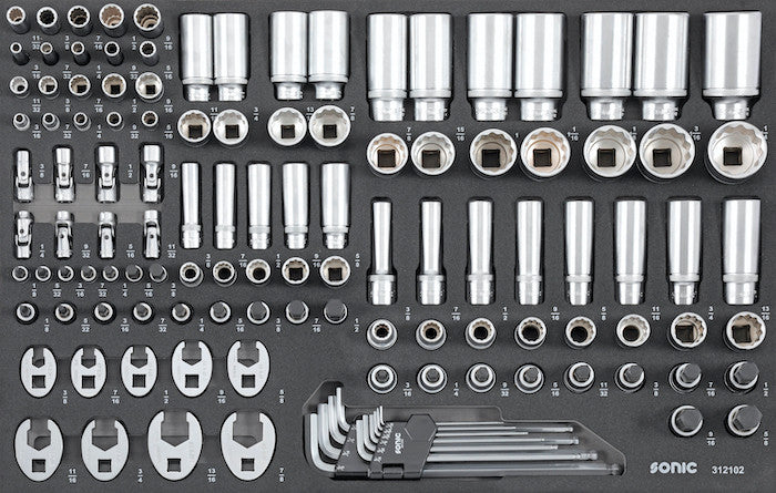 Sonic Foam System - Socket Set 1/4", 3/8", 1/2" (SAE), 121 Pieces - 26" (Medium)