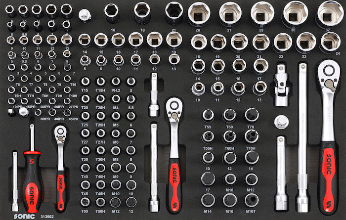 Sonic Foam System - Bit Socket Set 1/4", 3/8", 1/2" - 139 Pieces - 26" (Medium)