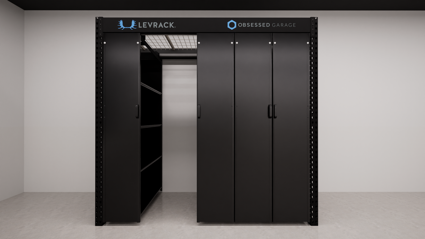 Levrack Storage Solution - Obsessed Garage Edition - Black With Black Handles