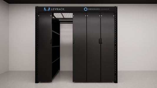 Levrack Storage Solution - Obsessed Garage Edition - Black With Black Handles