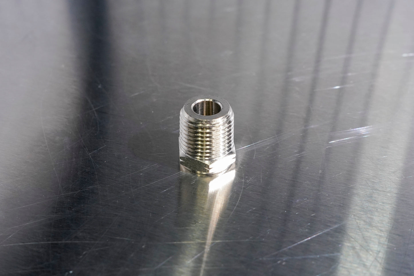 Prevost Brass Hex 1/2" NPT (Male) to 3/8" NPT (Female)